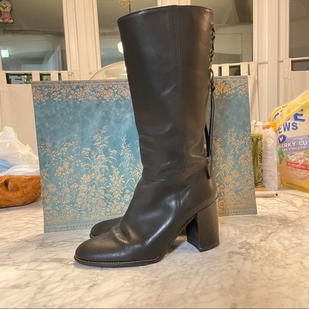 Coach Coty Leatherstackedheelboots Black Size 8 View 2